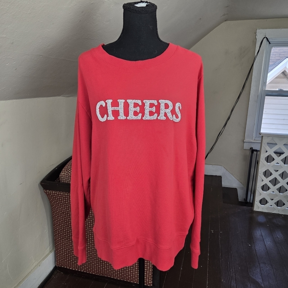 Lilly Pulitzer XL Red “Cheers” Beaded Pearl‎ Sweatshirt Cotton Pullover